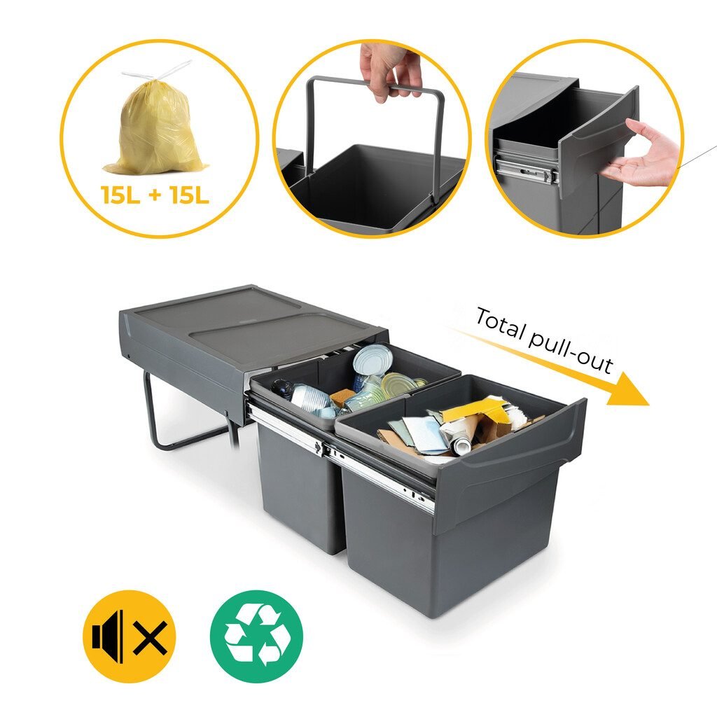 Balde Lixo Recycle 2x15L Antracite — vista 3