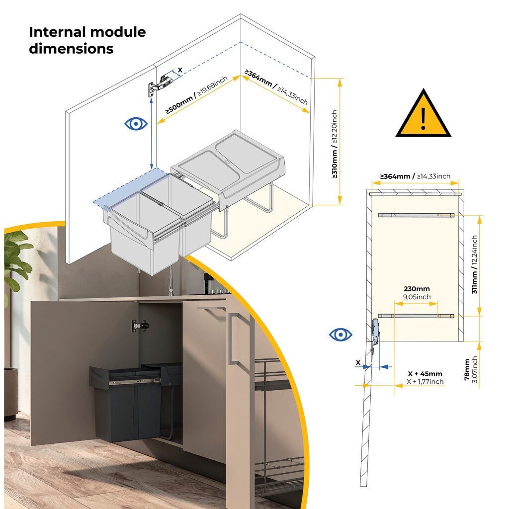 Balde Lixo Recycle 2x15L Antracite — vista 4