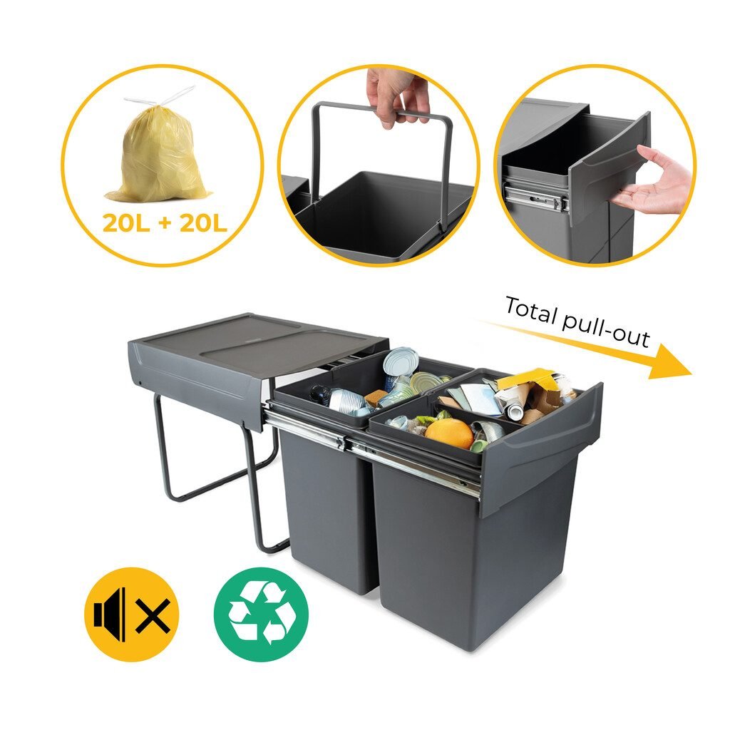Balde Lixo Recycle 2x20L Antracite — vista 3