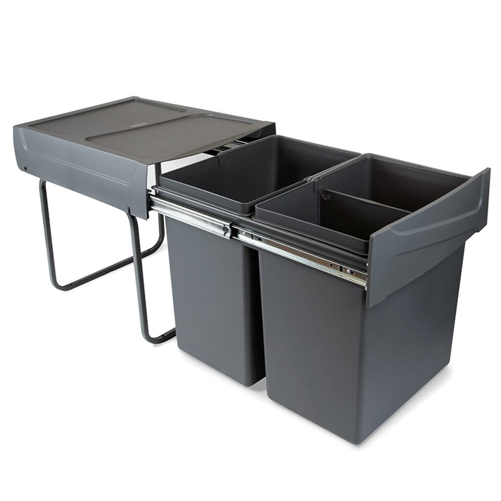 Balde Lixo Recycle 2x20L Antracite — Balde do lixo reciclável Recycle para montagem no fundo e extraível manualmente na unidade de cozinha Recycle 2x20litros, Cinza antracite Plástico